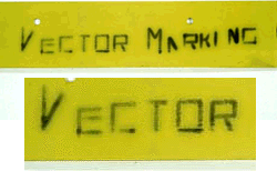 Vector marking on a painted metal, with the unfocused beam.
